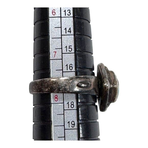 Vtg 7.5 Navajo Ted Ott Signed Sterling Silver Ring Turquoise Accent Diamond Shap - Picture 7 of 8